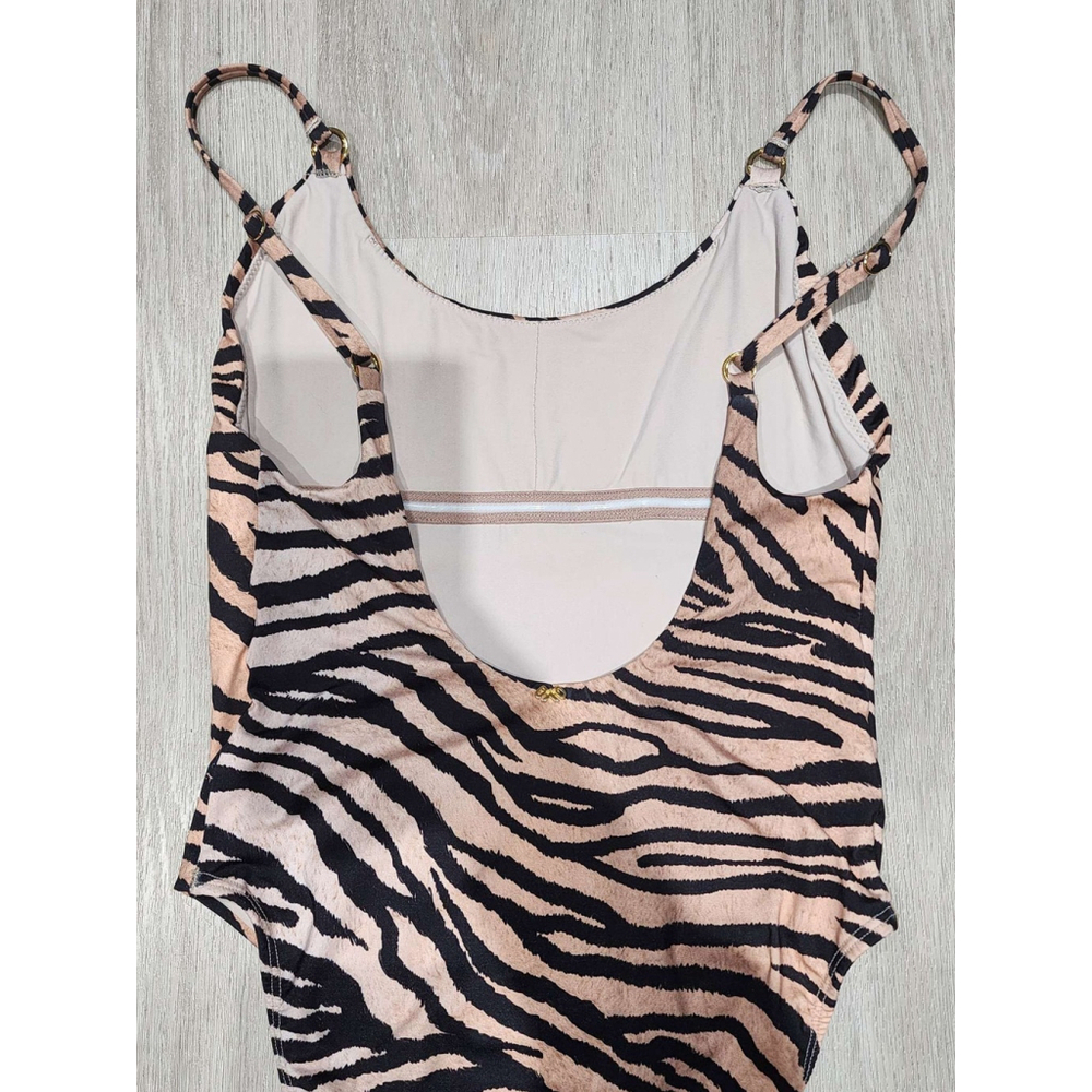 PQ One Piece Swimsuit Tiger Print High Cut Strappy Back Size S Women's Used - Picture 5 of 6